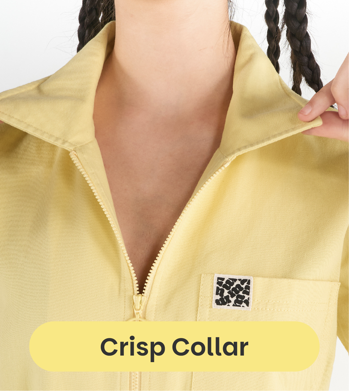 Crisp collar detail on the Madge Goods Stella Jumpsuit in Limoncello Yellow