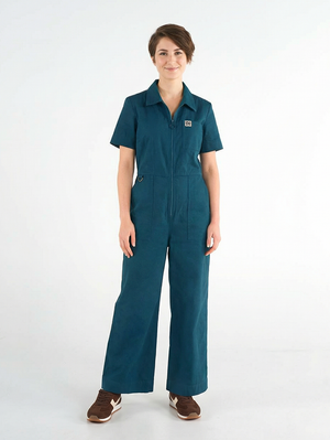 Stella Jumpsuit Midnight Teal — front view, cotton drill workwear jumpsuit for creative women, sizes 8-18