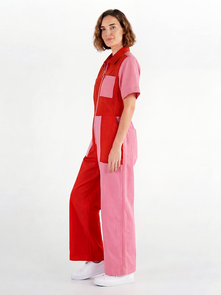 Stella Jumpsuit Popping Candy — side view, women's workwear jumpsuit Australia, 100% cotton drill